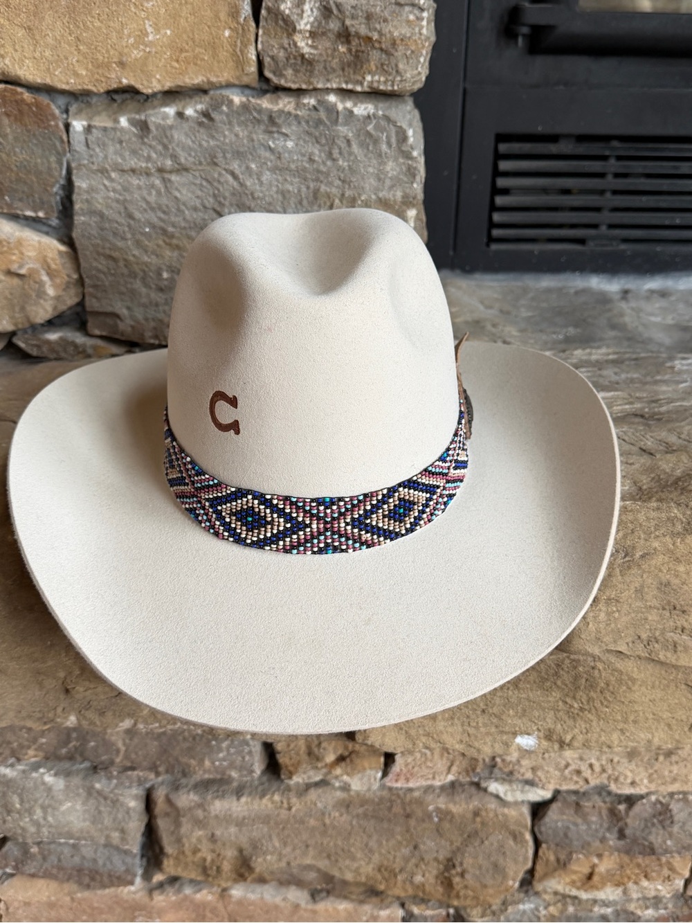Cream Western Hat with Beaded Band